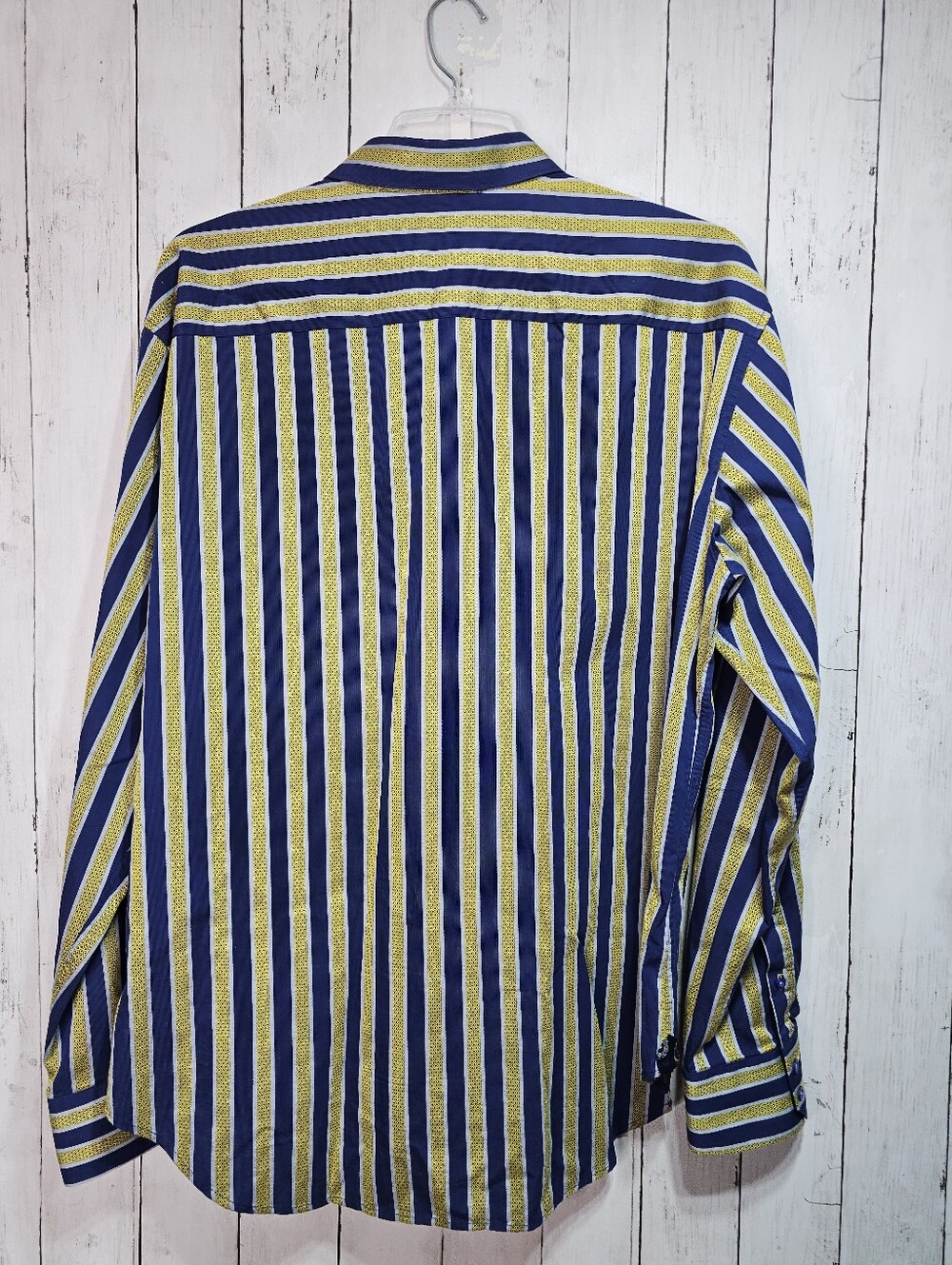 Robert Graham Men's Blue Chartreuse Striped Long-Sleeve Button-Up Shirt Size 2XL - Picture 11 of 12